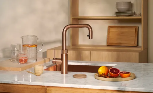 QUOOKER FLEX SQUARE Zugauslauf Kupfer Rose' PVD Kchenarmatur mit 5 in 1 Funktion und elektronischer Steuerung (FXSRCO) {NUR Armatur}