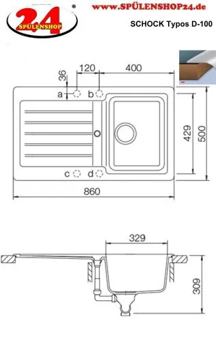 Schock Kchensple Typos D-100 Cristalite Granitsple / Einbausple Basic Line mit Drehexcenter