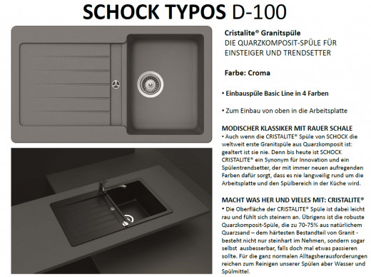 Schock Kchensple Typos D-100 Cristalite Granitsple / Einbausple Basic Line mit Drehexcenter