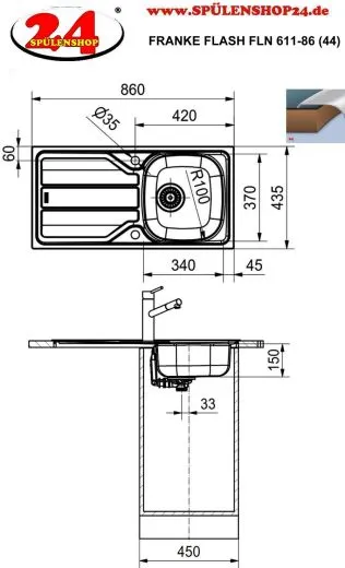 ✅ FRANKE Kchensple Flash FLN 611-86 (44) Einbausple / Edelstahlsple mit Einbaurand und Siebkorb als Stopfen- oder Drehknopfventil