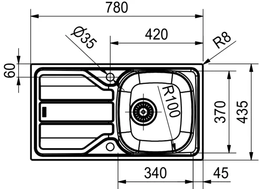 FRANKE Kchensple Flash FLN 611-78 (44) Einbausple / Edelstahlsple mit Einbaurand und Siebkorb als Stopfen- oder Drehknopfventil