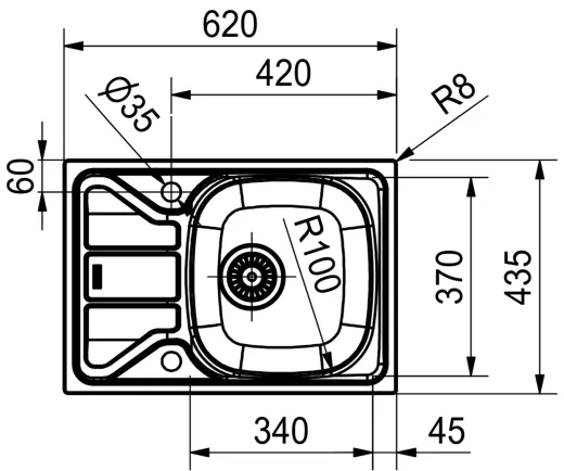 FRANKE Kchensple Flash FLN 611-62 (44) Einbausple / Edelstahlsple mit Einbaurand und Siebkorb als Stopfen- oder Drehknopfventil