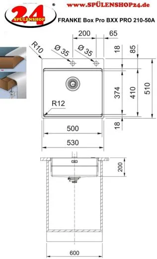 FRANKE Kchensple Box Pro BXX PRO 210-50 A Edelstahlsple Slimtop / Flchenbndig mit Druckknopfventil Inklusive Zubehr