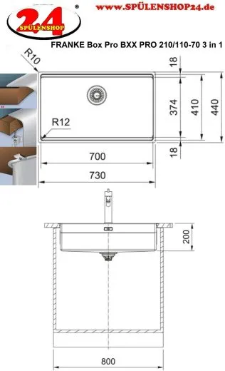 FRANKE Kchensple Box Pro BXX PRO 210-70/110-70 Edelstahlsple 3 in 1 (Einbau, Unterbau, Flchenbndig) Siebkorb als Druckknopfventil Inklusive Zubehr