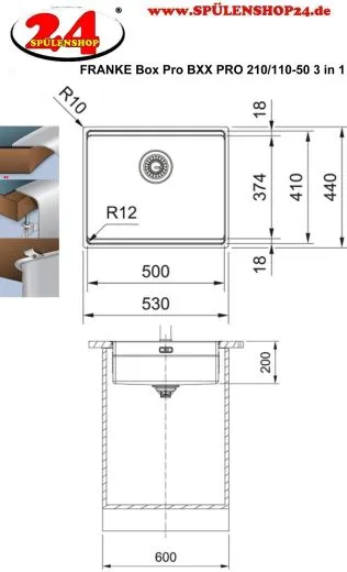 FRANKE Kchensple Box Pro BXX PRO 210-50/110-50 Edelstahlsple 3 in 1 (Einbau, Unterbau, Flchenbndig) Siebkorb als Stopfenventil Inklusive Zubehr