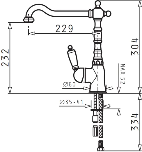 PYRAMIS Kchenarmatur Baroque Classic Einhebelmischer Chrom mit Festauslauf Nostalgieoptik