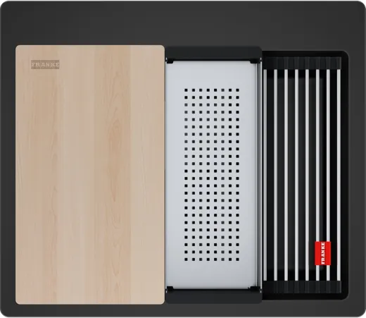 FRANKE Kchensple Kubus 2 Pro KNG PRO 610-53 A HLB Fragranit+ Granitsple Black Matt - Black Collection Einbausple mit Siebkorb als Drehknopfventil inklusive Zubehr