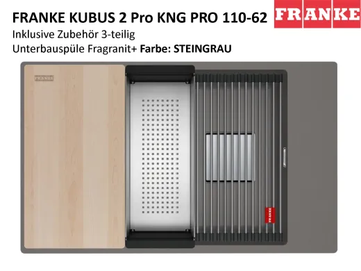 FRANKE Kchensple Kubus 2 Pro KNG PRO 110-62 Fragranit+ Granitsple / Unterbausple (Montage unter die Arbeitsplatte) mit Siebkorb als Druckknopfventil inklusive Zubehr