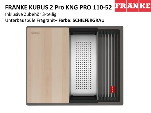 FRANKE Kchensple Kubus 2 Pro KNG PRO 110-52 Fragranit+ Granitsple / Unterbausple (Montage unter die Arbeitsplatte) mit Siebkorb als Druckknopfventil inklusive Zubehr