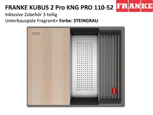 FRANKE Kchensple Kubus 2 Pro KNG PRO 110-52 Fragranit+ Granitsple / Unterbausple (Montage unter die Arbeitsplatte) mit Siebkorb als Druckknopfventil inklusive Zubehr