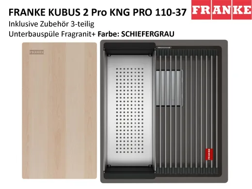 FRANKE Kchensple Kubus 2 Pro KNG PRO 110-37 Fragranit+ Granitsple / Unterbausple (Montage unter die Arbeitsplatte) mit Siebkorb als Druckknopfventil inklusive Zubehr