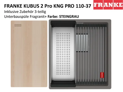 FRANKE Kchensple Kubus 2 Pro KNG PRO 110-37 Fragranit+ Granitsple / Unterbausple (Montage unter die Arbeitsplatte) mit Siebkorb als Druckknopfventil inklusive Zubehr
