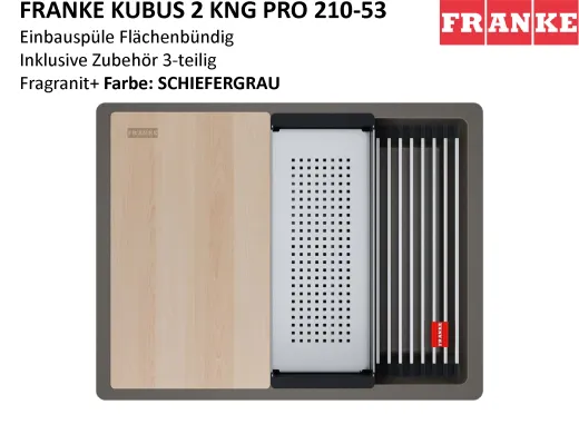 FRANKE Kchensple Kubus 2 Pro KNG PRO 210-53 Fragranit+ Granitsple Flchenbndig mit Siebkorb als Druckknopfventil inklusive Zubehr
