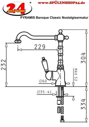PYRAMIS Kchenarmatur Baroque Classic Einhebelmischer Bronze mit Festauslauf Nostalgieoptik