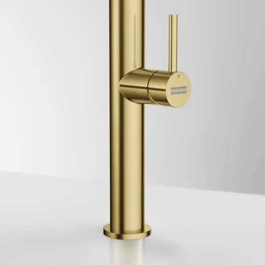 FRANKE Kchenarmatur Pescara J Einhebelmischer Edelstahl Gold (PVD) mit Auszugsbrause umstellbar 360 schwenkbarer Auslauf