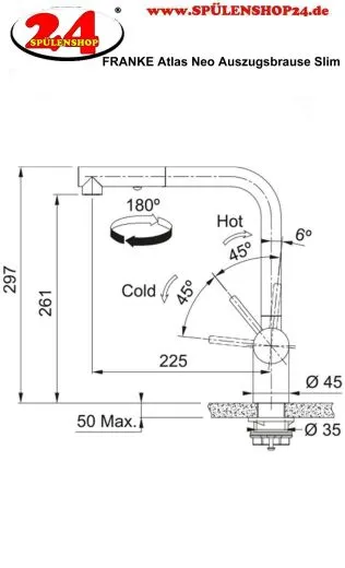 FRANKE Kchenarmatur Atlas Neo Slim Einhebelmischer Edelstahl massiv mit Zugauslauf und Brausefunktion 180 schwenkbarer Auslauf