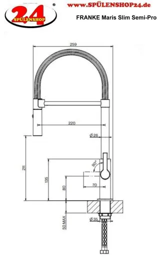 FRANKE Kchenarmatur Maris Slim Semi Pro Einhebelmischer Black Matt mit Pendelbrause umstellbar 360 schwenkbarer Auslauf