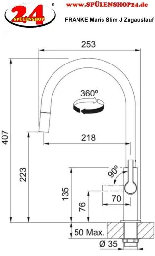 FRANKE Kchenarmatur Maris Slim J Einhebelmischer Black Matt mit Zugauslauf 360 schwenkbar