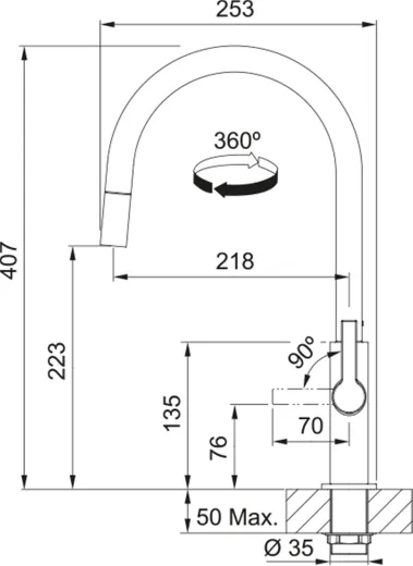 FRANKE Kchenarmatur Maris Slim J Einhebelmischer Black Matt mit Zugauslauf 360 schwenkbar