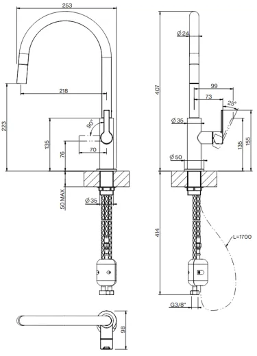FRANKE Kchenarmatur Maris Slim J Einhebelmischer Black Matt mit Zugauslauf 360 schwenkbar