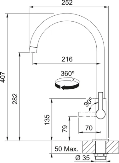 FRANKE Kchenarmatur Maris Slim J Einhebelmischer Chrom mit Festauslauf 360 schwenkbar