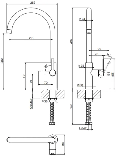 FRANKE Kchenarmatur Maris Slim J Einhebelmischer Black Matt mit Festauslauf 360 schwenkbar