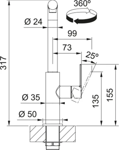 FRANKE Kchenarmatur Maris Slim L Einhebelmischer Chrom mit Zugauslauf 360 schwenkbar