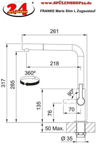 FRANKE Kchenarmatur Maris Slim L Einhebelmischer Black Matt mit Zugauslauf 360 schwenkbar