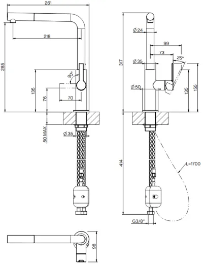 FRANKE Kchenarmatur Maris Slim L Einhebelmischer Black Matt mit Zugauslauf 360 schwenkbar