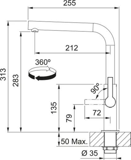 FRANKE Kchenarmatur Maris Slim L Einhebelmischer Chrom mit Festauslauf 360 schwenkbar
