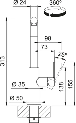 FRANKE Kchenarmatur Maris Slim L Einhebelmischer Chrom mit Festauslauf 360 schwenkbar