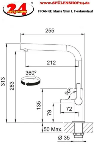 FRANKE Kchenarmatur Maris Slim L Einhebelmischer Black Matt mit Festauslauf 360 schwenkbar