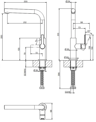 FRANKE Kchenarmatur Maris Slim L Einhebelmischer Black Matt mit Festauslauf 360 schwenkbar