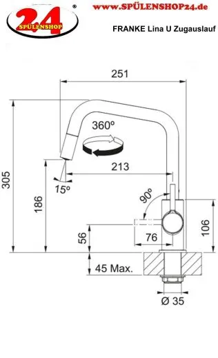 FRANKE Kchenarmatur Lina U Einhebelmischer Black Matt mit Zugauslauf 360 schwenkbar