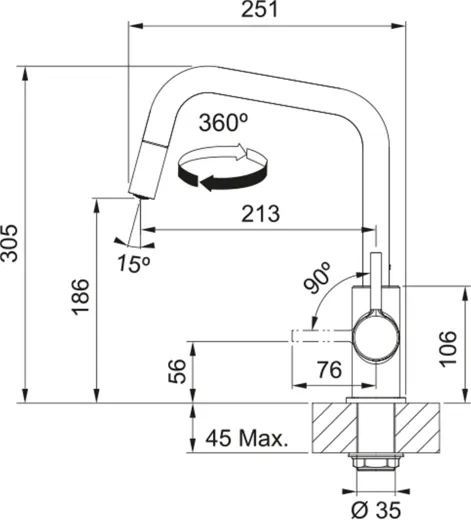 FRANKE Kchenarmatur Lina U Einhebelmischer Black Matt mit Zugauslauf 360 schwenkbar