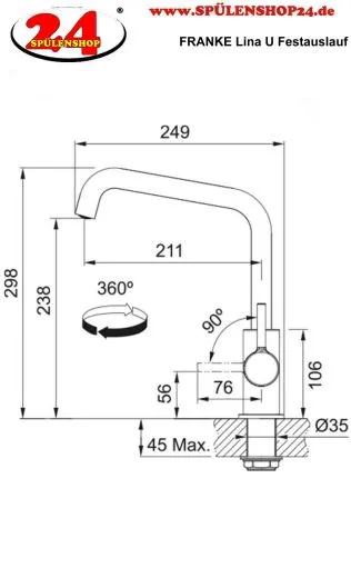 FRANKE Kchenarmatur Lina U Einhebelmischer Chrom mit Festauslauf 360 schwenkbar