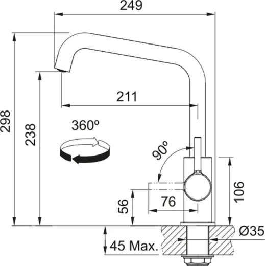 FRANKE Kchenarmatur Lina U Einhebelmischer Chrom mit Festauslauf 360 schwenkbar