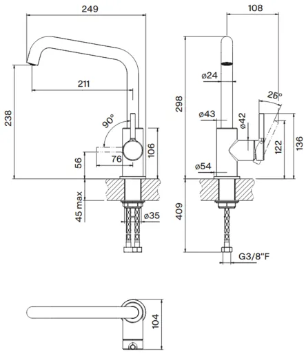 FRANKE Kchenarmatur Lina U Einhebelmischer Chrom mit Festauslauf 360 schwenkbar