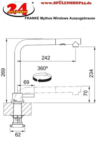 FRANKE Kchenarmatur Mythos Windows Edelstahl massiv V4A (316) mit Zugauslauf und Brausefunktion zur Vorfenstermontage versenkbar