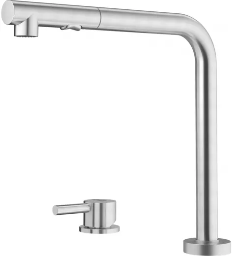 FRANKE Kchenarmatur Mythos Windows Edelstahl massiv V4A (316) mit Zugauslauf und Brausefunktion zur Vorfenstermontage versenkbar