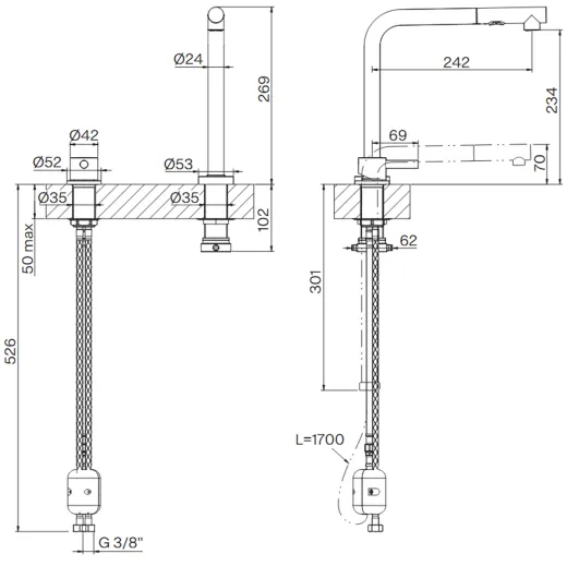 FRANKE Kchenarmatur Mythos Windows Edelstahl massiv V4A (316) mit Zugauslauf und Brausefunktion zur Vorfenstermontage versenkbar