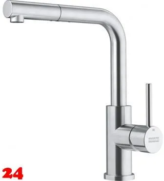 FRANKE Kchenarmatur Smart Glenda Einhebelmischer Edelstahl massiv mit Zugauslauf und Laminar Perlator 180 schwenkbarer Auslauf