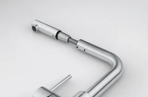 FRANKE Kchenarmatur Smart Glenda Einhebelmischer Edelstahl massiv mit Zugauslauf und Laminar Perlator 180 schwenkbarer Auslauf