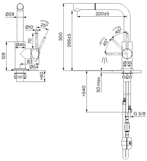FRANKE Kchenarmatur Smart Glenda Einhebelmischer Edelstahl massiv mit Zugauslauf und Laminar Perlator 180 schwenkbarer Auslauf
