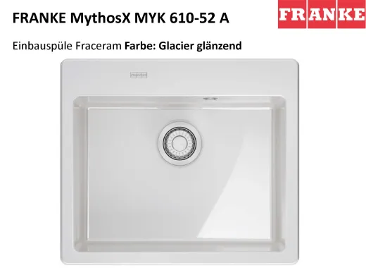 FRANKE Kchensple MythosX MYK 610-52A-Keramik Fraceram Einbausple / Keramiksple mit Siebkorb als Druckknopfventil