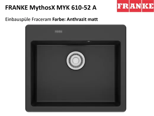 FRANKE Kchensple MythosX MYK 610-52A-Keramik Fraceram Einbausple / Keramiksple mit Siebkorb als Druckknopfventil