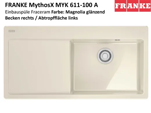 FRANKE Kchensple MythosX MYK 611-100A-Keramik Fraceram Einbausple / Keramiksple mit Siebkorb als Druckknopfventil