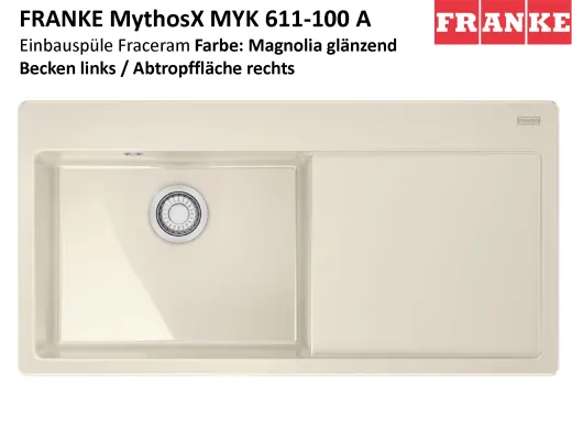FRANKE Kchensple MythosX MYK 611-100A-Keramik Fraceram Einbausple / Keramiksple mit Siebkorb als Druckknopfventil