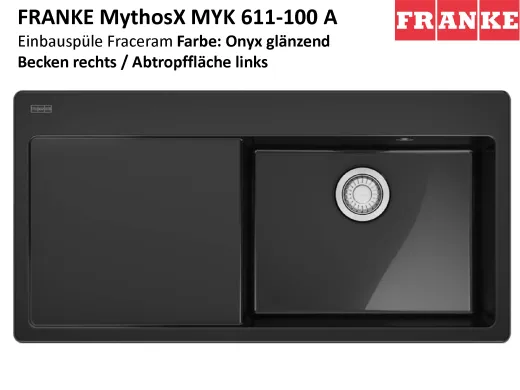 FRANKE Kchensple MythosX MYK 611-100A-Keramik Fraceram Einbausple / Keramiksple mit Siebkorb als Druckknopfventil