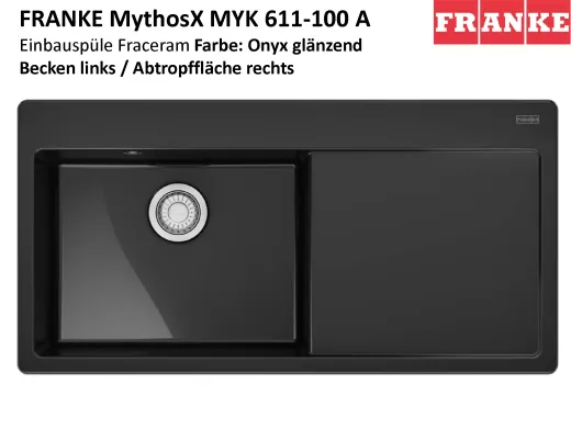 FRANKE Kchensple MythosX MYK 611-100A-Keramik Fraceram Einbausple / Keramiksple mit Siebkorb als Druckknopfventil